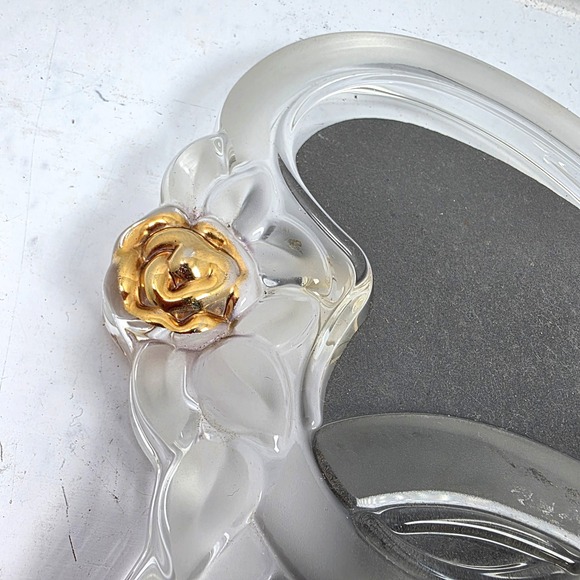 Vtg Mikasa Rosemont Double Heart Picture Frame Glass Crystal Gold Roses 7" x 10" - Picture 6 of 10